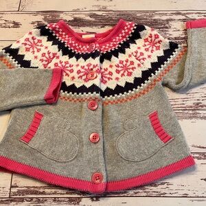 Gymboree Fair Isle Sweater Cardigan Girl’s 12-18 Months Gray Pink Navy White